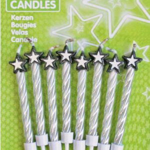 Ezüst Silver spirál csillagos tortagyertya, gyertya szett 8 db-os