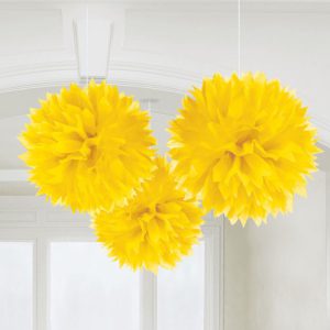 Sárga Sunshine Yellow függő pom pom dekoráció 3 db-os