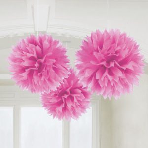 Rózsaszín Bright Pink függő pom pom dekoráció 3 db-os