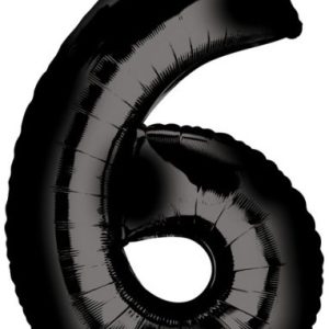 Fekete Black óriás szám fólia lufi 6-os, 86x55 cm