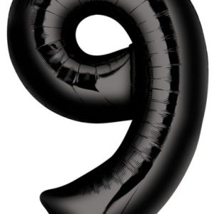Fekete Black óriás szám fólia lufi 9-es, 86x55 cm