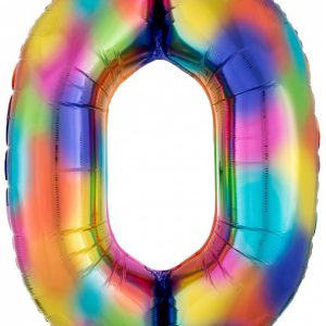 Színes Rainbow óriás szám fólia lufi 0-ás, 88x63 cm