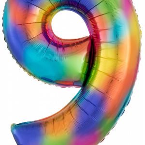 Színes Rainbow óriás szám fólia lufi 9-es 86x55 cm