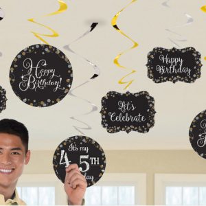Happy Birthday Black & Gold szalag dekoráció 12 db-os szett