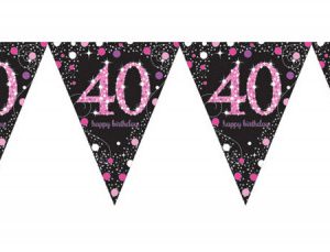 Happy Birthday Pink 40 zászlófüzér 3,96 m