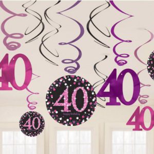 Happy Birthday Pink 40 szalag dekoráció 12 db-os szett