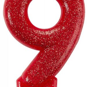Színes Red csillogó tortagyertya, számgyertya 9-es