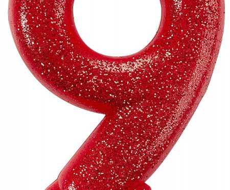 Színes Red csillogó tortagyertya, számgyertya 9-es