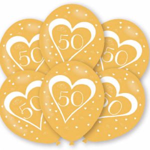 Házassági évforduló 50. Gold léggömb, lufi 6 db-os 11 inch (27,5 cm)