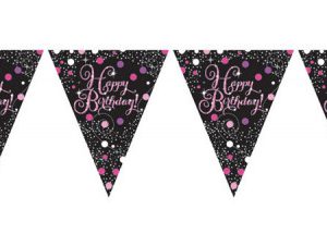 Happy Birthday Pink zászlófüzér 3,96 m