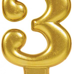 Arany Gold számgyertya, tortagyertya 3-as