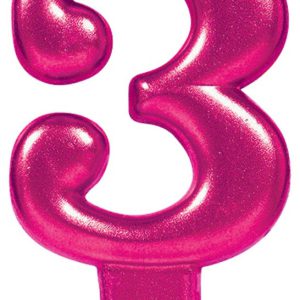 Rózsaszín Pink számgyertya, tortagyertya 3-as
