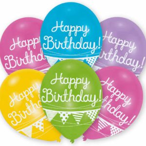 Happy Birthday Bunting léggömb, lufi 6 db-os 11 inch (27,5cm)