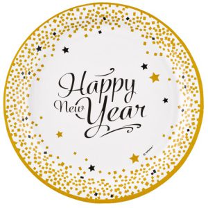 Happy New Year Golden Wishes papírtányér 8 db-os 23 cm