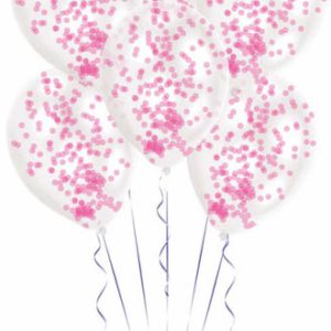 Rózsaszín Pink konfettivel töltött léggömb, lufi 6 db-os 11 inch (27,5 cm)