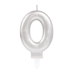 Ezüst Silver számgyertya, tortagyertya 0-ás