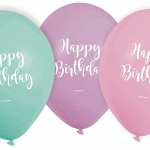 Happy Birthday Pastel léggömb, lufi 6 db-os 9 inch (22,8 cm)