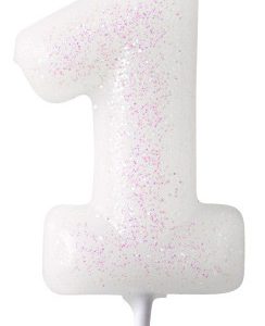 Fehér White csillámos gyertya 1-es 6,5 cm