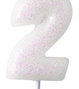 Fehér White csillámos gyertya 2-es 6,5 cm