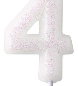 Fehér White csillámos gyertya 4-es 6,5 cm