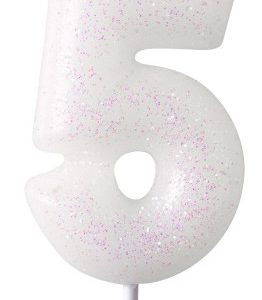 Fehér White csillámos gyertya 5-ös 6,5 cm