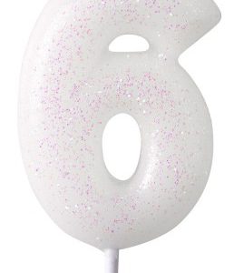 Fehér White csillámos gyertya 6-os 6,5 cm
