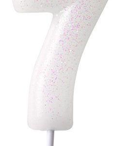 Fehér White csillámos gyertya 7-es 6,5 cm