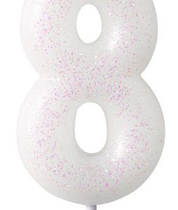 Fehér White csillámos gyertya 8-as 6,5 cm