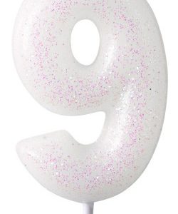 Fehér White csillámos gyertya 9-es 6,5 cm