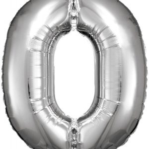 Ezüst Silver óriás szám fólia lufi 0-ás, 83x66 cm