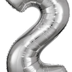 Ezüst Silver óriás szám fólia lufi 2-es, 86x53 cm