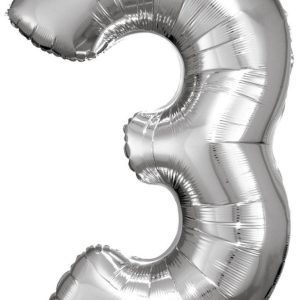Ezöst Silver óriás szám fólia lufi 3-as, 83x53 cm