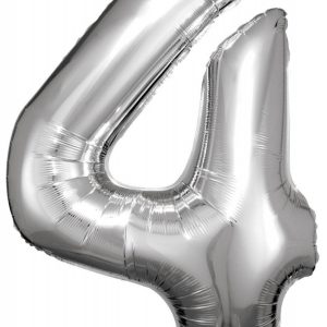 Ezüst Silver óriás szám fólia lufi 4-es, 86x66 cm