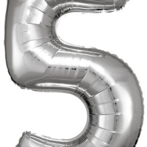Ezüst Silver óriás szám fólia lufi 5-ös, 83x55 cm