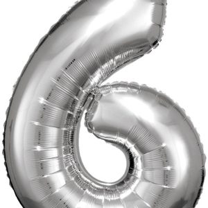 Ezüst Silver óriás szám fólia lufi 6-os, 86x58 cm