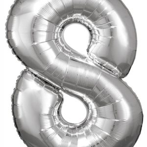 Ezüst Silver óriás szám fólia lufi 8-as, 83x55 cm
