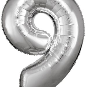 Ezüst Silver óriás szám fólia lufi 9-es, 83x58 cm