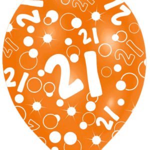 Happy Birthday 21 Orange léggömb, lufi 6 db-os 11 inch (27,5cm)