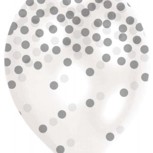 Ezüst Silver konfettis léggömb, lufi 6 db-os 11 inch (27,5cm)