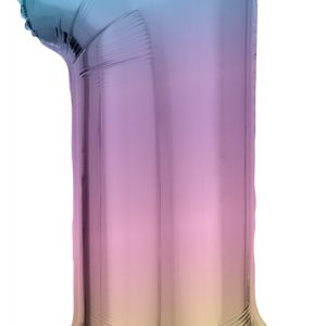 Színes Pastel Rainbow óriás szám fólia lufi 1-es, 83 cm
