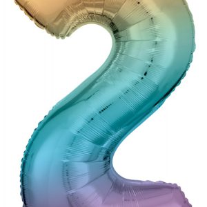 Színes Pastel Rainbow óriás szám fólia lufi 2-es, 83 cm