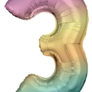Színes Pastel Rainbow óriás szám fólia lufi 3-as, 83 cm