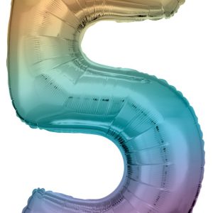 Színes Pastel Rainbow óriás szám fólia lufi 5-ös, 83 cm
