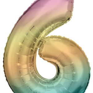 Színes Pastel Rainbow óriás szám fólia lufi 6-os, 83 cm