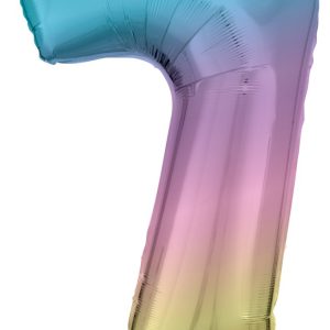Színes Pastel Rainbow óriás szám fólia lufi 7-es, 83 cm