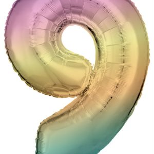 Színes Pastel Rainbow óriás szám fólia lufi 9-es, 83 cm