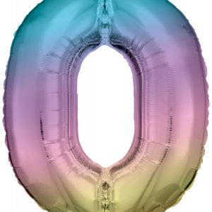 Színes Pastel Rainbow óriás szám fólia lufi 0-ás, 83 cm