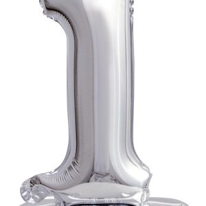 Ezüst Silver mini 1-es szám fólia lufi talppal 38 cm