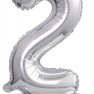 Ezüst Silver mini 2-es szám fólia lufi talppal 38 cm