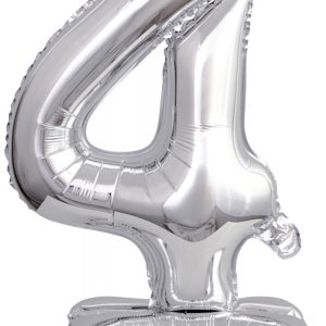 Ezüst Silver mini 4-es szám fólia lufi talppal 38 cm